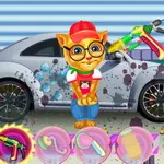 صورة تنظيف سيارة القط المتكلم